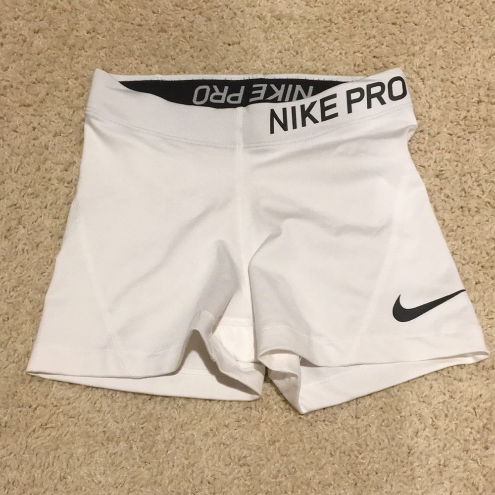 White Nike Pro Dri Fit Shorts